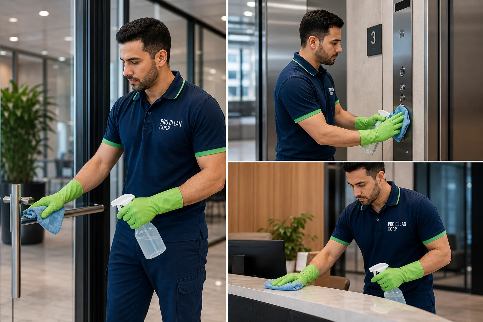 Cleaner vacuuming office carpet